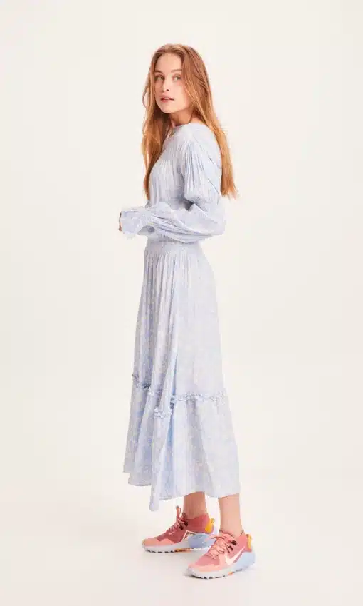 Knowledge Cotton Apparel Fleur LENZING™ ECOVERO™ Maxi Flower Dress Chambray Blue