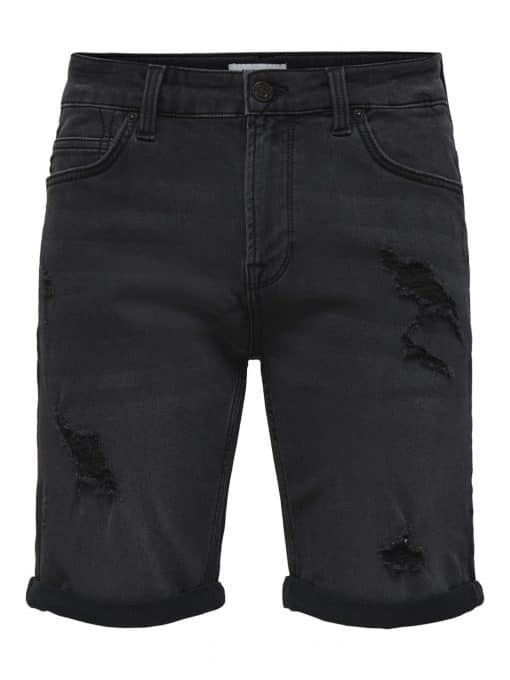 Only & Sons Ply Damage Denim Shorts Black