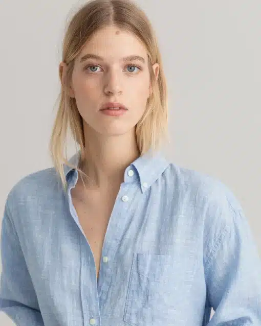 Gant Woman Linen Chambray Shirt Dress Silver Lake blue