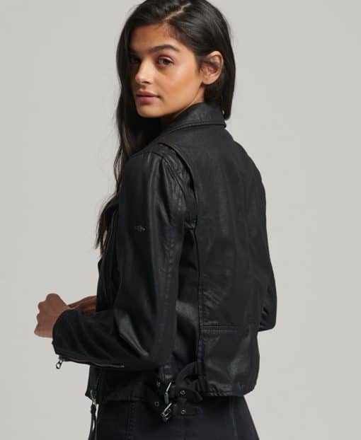 Superdry Vintage Coated Biker Jacket Black