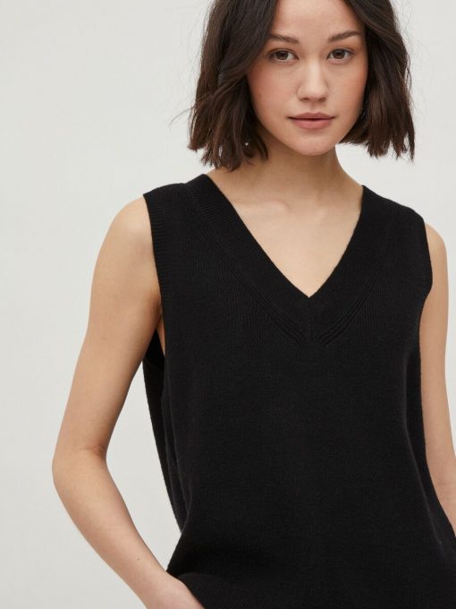Vila Ril Knit Rib V-neck Vest Black
