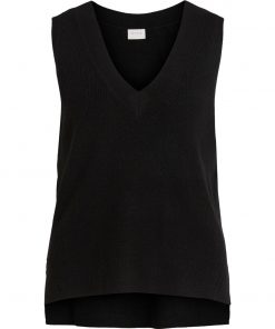 Vila Ril Knit Rib V-neck Vest Black
