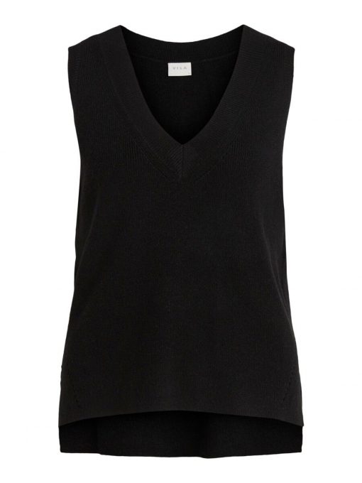 Vila Ril Knit Rib V-neck Vest Black