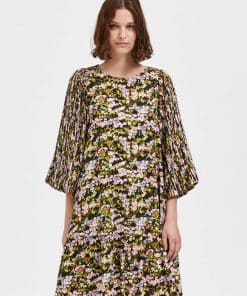 Selected Femme Evie Plisse Dress Dark Citron
