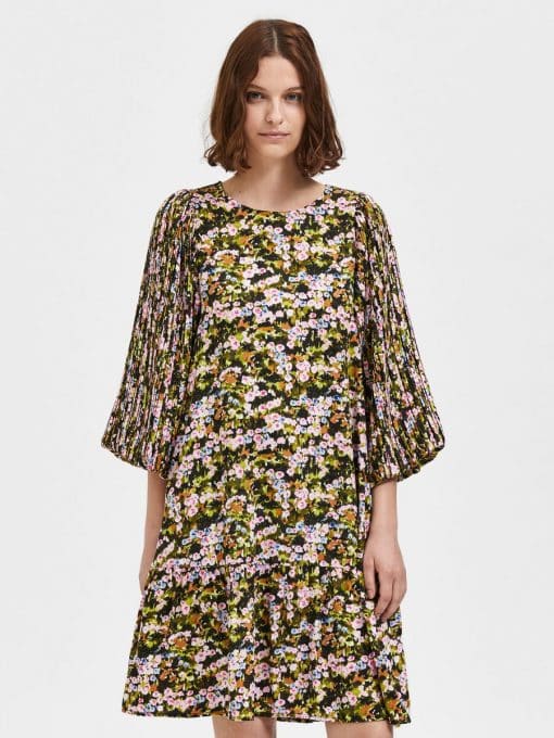 Selected Femme Evie Plisse Dress Dark Citron