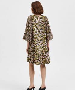 Selected Femme Evie Plisse Dress Dark Citron
