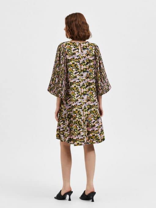 Selected Femme Evie Plisse Dress Dark Citron
