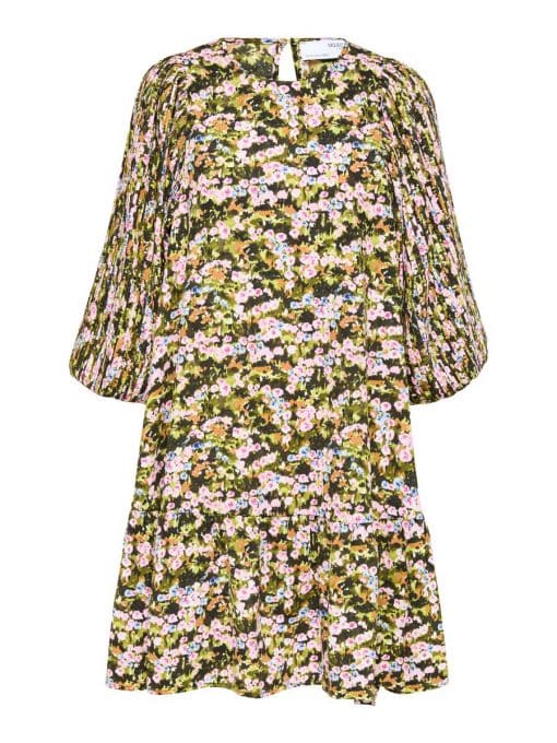 Selected Femme Evie Plisse Dress Dark Citron