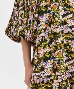 Selected Femme Evie Plisse Dress Dark Citron