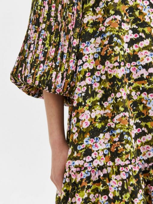 Selected Femme Evie Plisse Dress Dark Citron