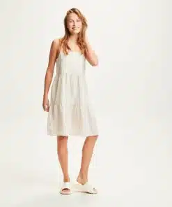 Knowledge Cotton Apparel Natural Linen Strap Dress Light Feather Gray