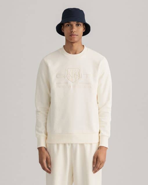 Gant Tonal Archive Shield C-Neck Sweat Eggshell