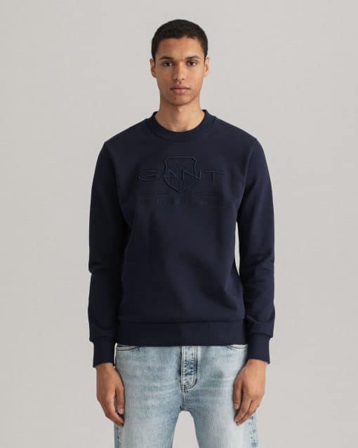 Gant Tonal Archive Shield C-Neck Sweat Evening Blue