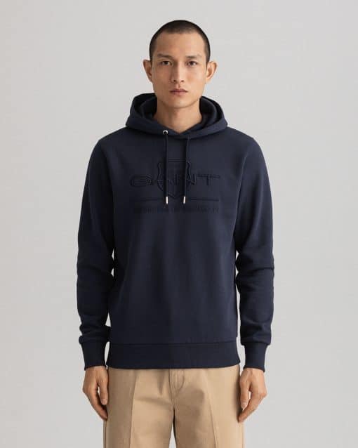 Gant Tonal Archive Shield Hoodie Evening Blue