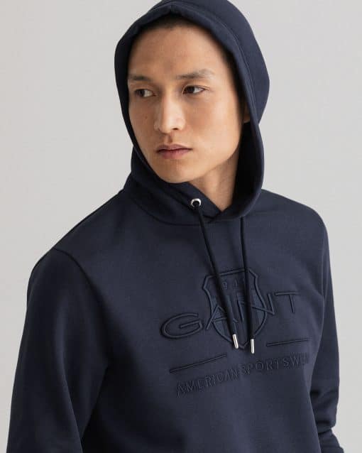Gant Tonal Archive Shield Hoodie Evening Blue