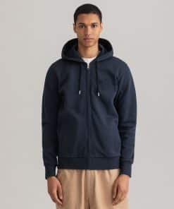 Gant Tonal Archive Shield Zip Hoodie Evening Blue