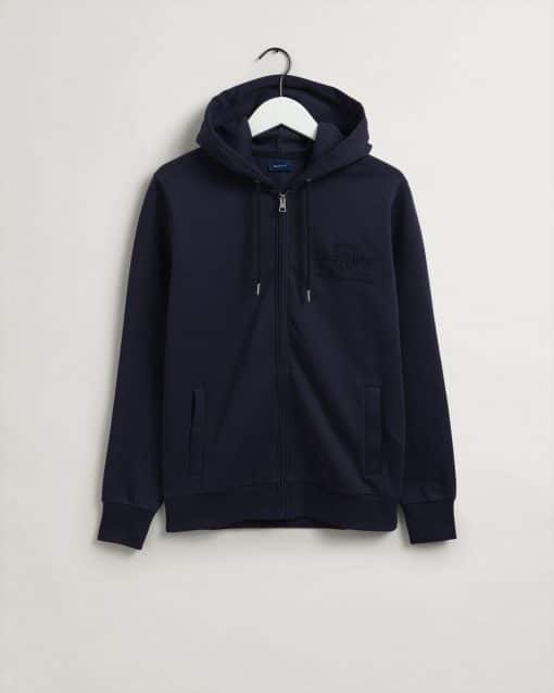 Gant Tonal Archive Shield Zip Hoodie Evening Blue