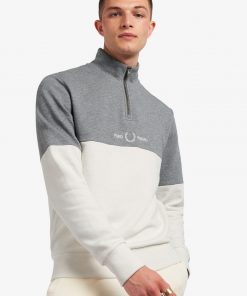 Fred Perry Colourblock Half Zip Sweatshirt Snow White