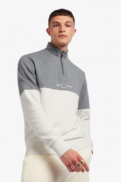 Fred Perry Colourblock Half Zip Sweatshirt Snow White