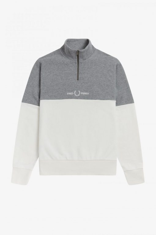 Fred Perry Colourblock Half Zip Sweatshirt Snow White