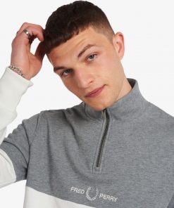 Fred Perry Colourblock Half Zip Sweatshirt Snow White