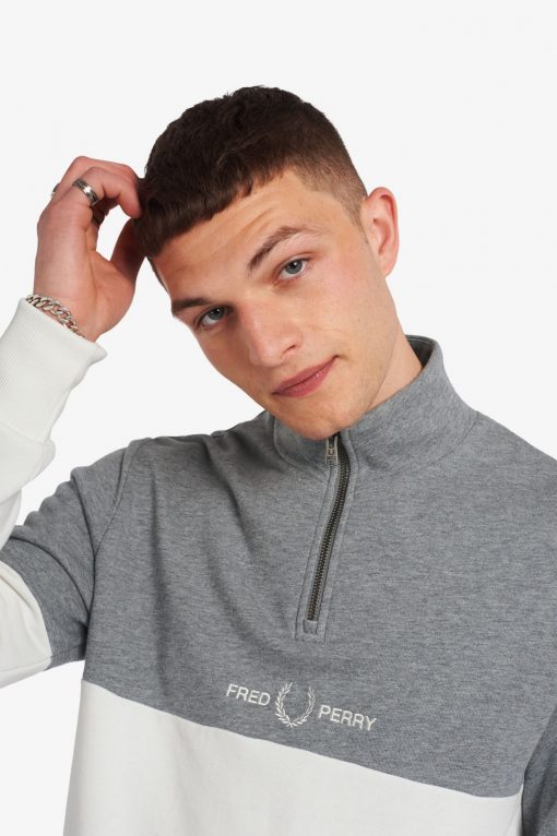 Fred Perry Colourblock Half Zip Sweatshirt Snow White
