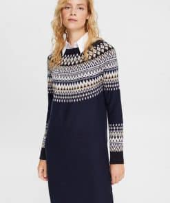 Esprit Jacguard Knit Dress Navy