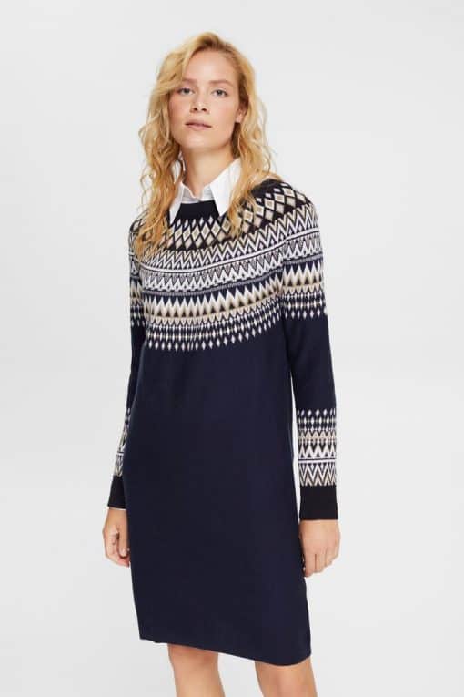 Esprit Jacguard Knit Dress Navy