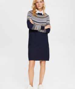 Esprit Jacguard Knit Dress Navy