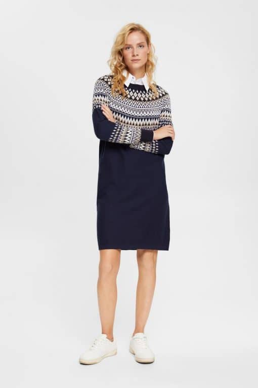Esprit Jacguard Knit Dress Navy