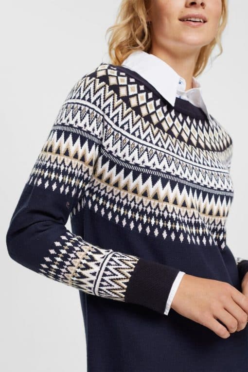 Esprit Jacguard Knit Dress Navy