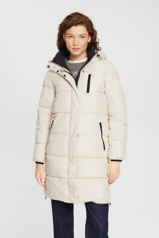 Esprit Quilted Coat Cream Beige