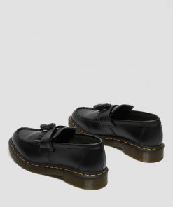 Dr. Martens Adrian Yellow Stitch Leather Tassle Loafers Smooth Black