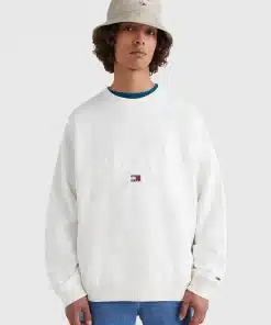 Tommy Jeans Logo Embroidery Slub Sweatshirt White