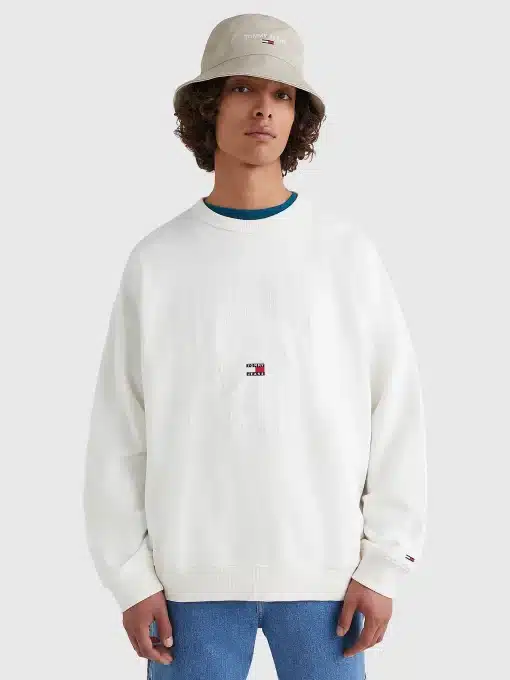 Tommy Jeans Logo Embroidery Slub Sweatshirt White