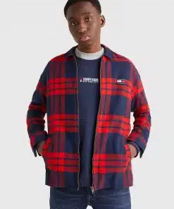 Tommy Jeans Buffalo Check Zip Overshirt Deep Crimson