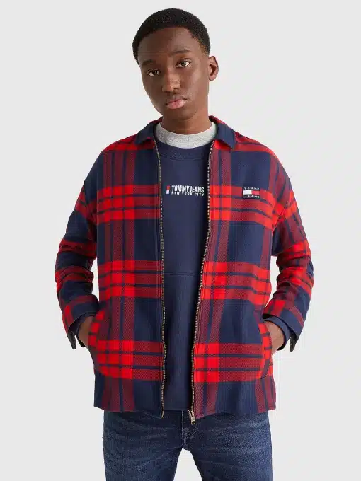 Tommy Jeans Buffalo Check Zip Overshirt Deep Crimson