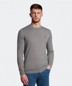 Lyle & Scott Crew Neck Cotton Merino Jumper Mid Grey Marl