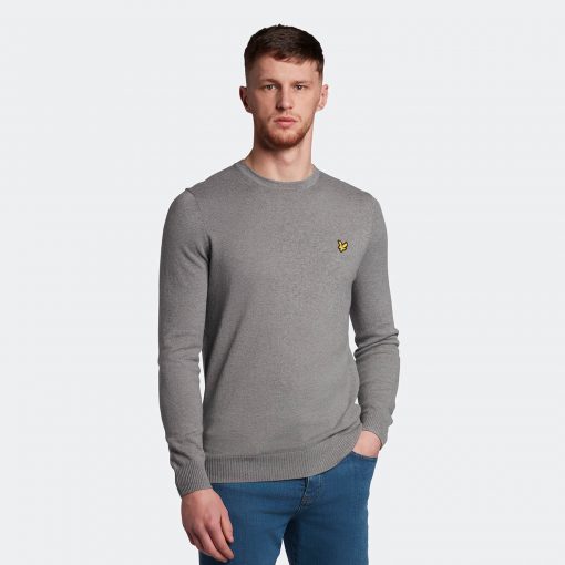 Lyle & Scott Crew Neck Cotton Merino Jumper Mid Grey Marl