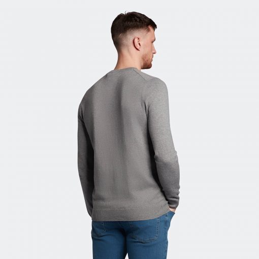 Lyle & Scott Crew Neck Cotton Merino Jumper Mid Grey Marl