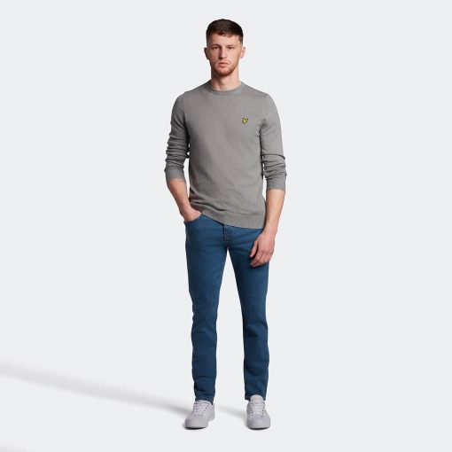 Lyle & Scott Crew Neck Cotton Merino Jumper Mid Grey Marl