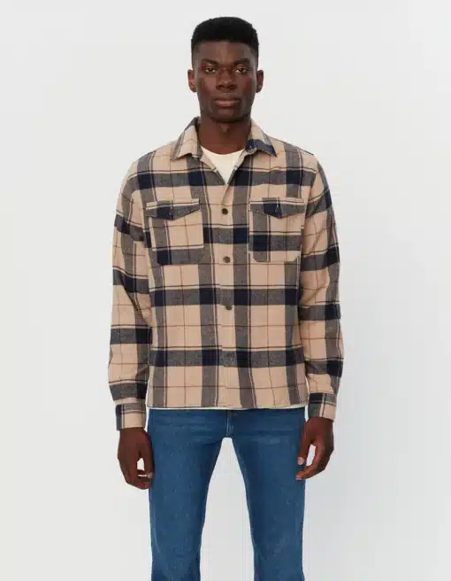 Les Deux Lennon Check Overshirt Dark Sand/Dark Navy