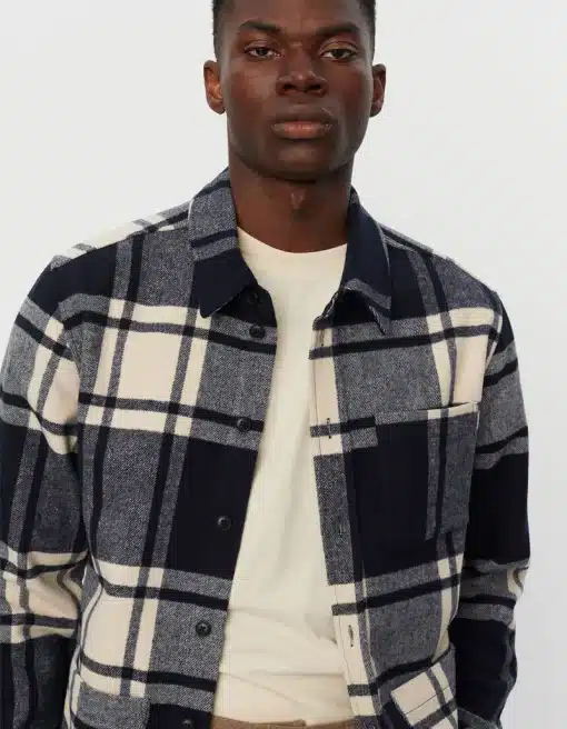 Les Deux Jason Check Wool Hybrid Jacket Ivory/Dark Navy