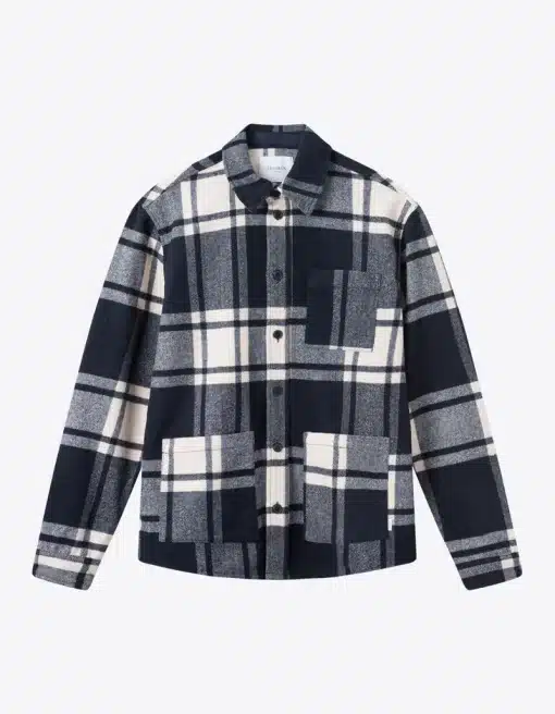 Les Deux Jason Check Wool Hybrid Jacket Ivory/Dark Navy