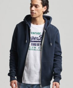 Superdry Vintage Logo Embroidered Zip Hoodie Rich Navy Marl