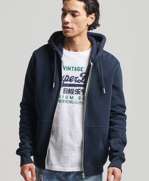 Superdry Vintage Logo Embroidered Zip Hoodie Rich Navy Marl