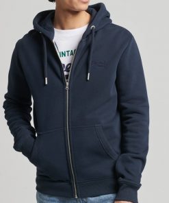 Superdry Vintage Logo Embroidered Zip Hoodie Rich Navy Marl