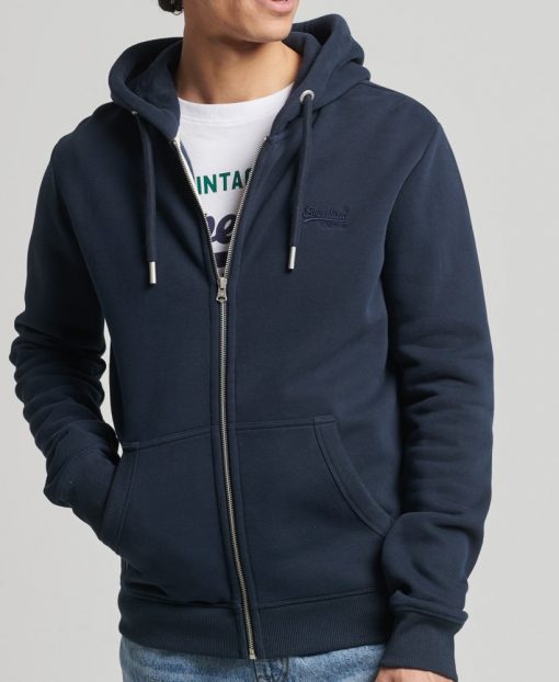 Superdry Vintage Logo Embroidered Zip Hoodie Rich Navy Marl