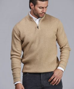 Hansen & Jacob Half Zip Mini Cable Knit Beige
