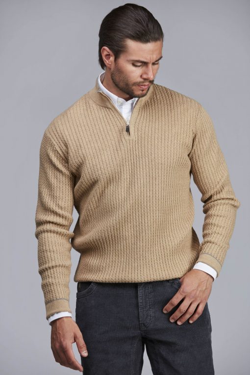 Hansen & Jacob Half Zip Mini Cable Knit Beige